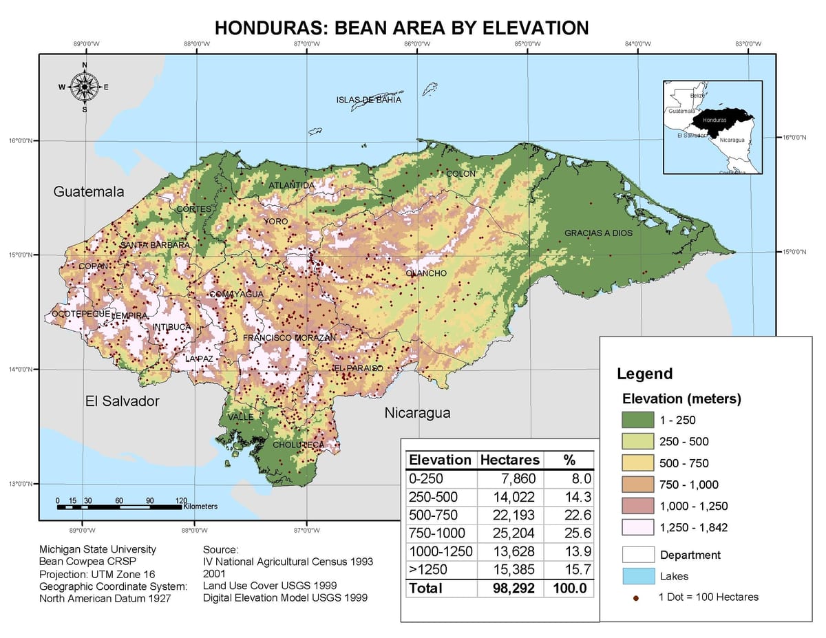 peta dari Honduras elevasi
