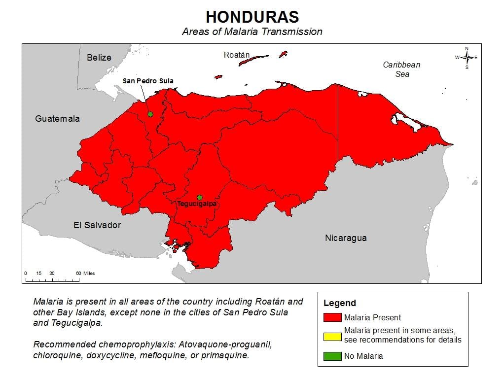 peta dari Honduras malaria