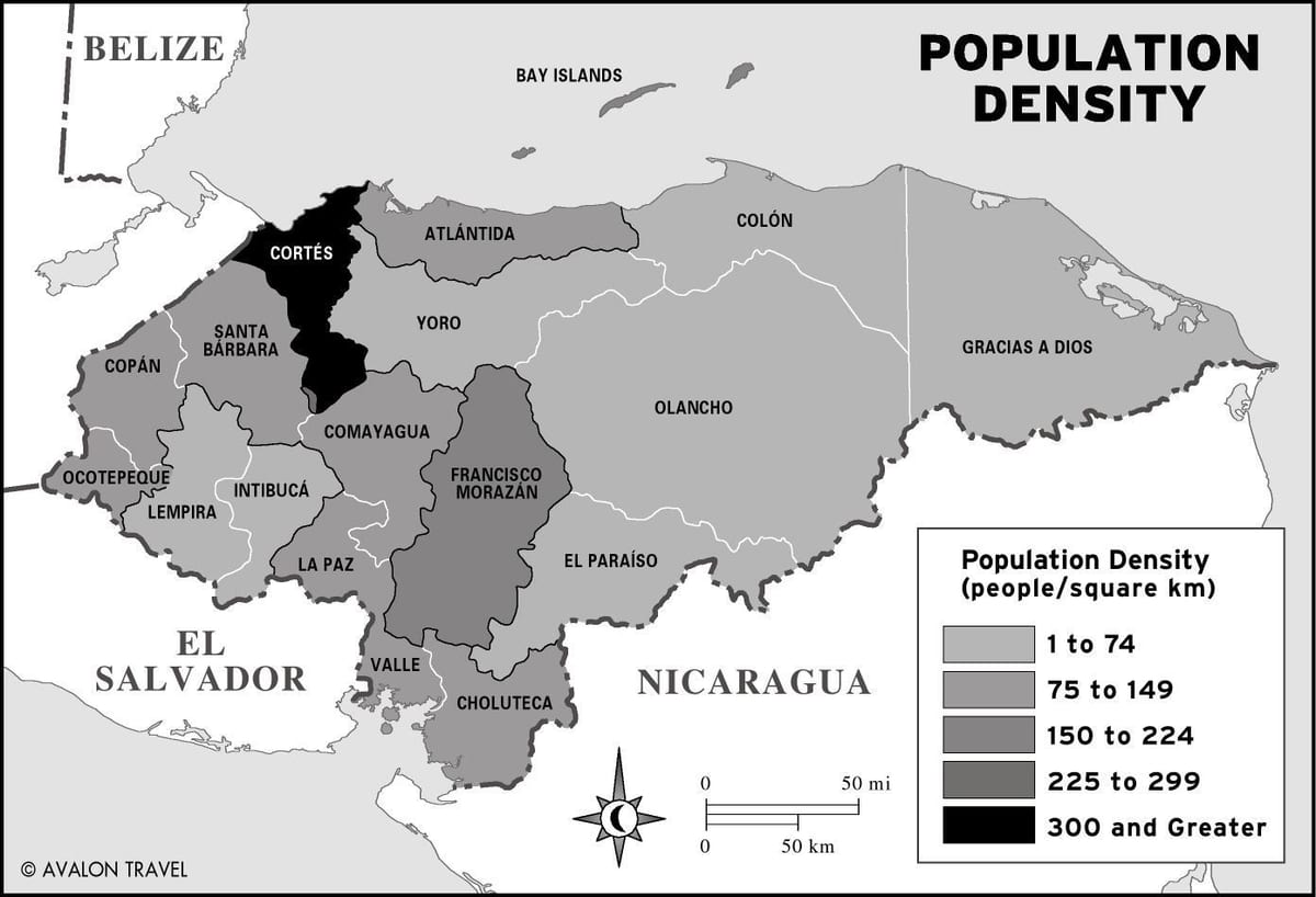 peta dari Honduras penduduk
