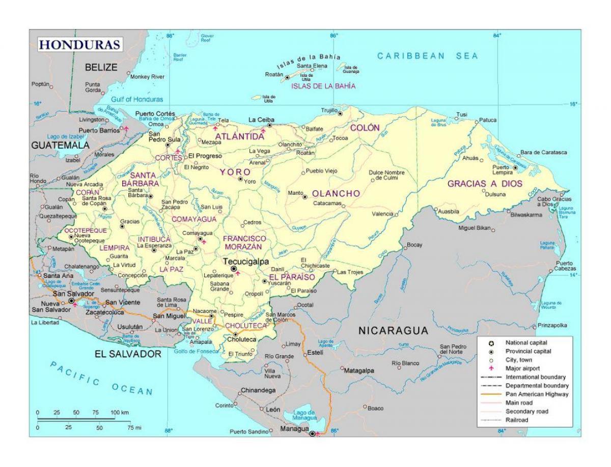 peta rinci dari Honduras