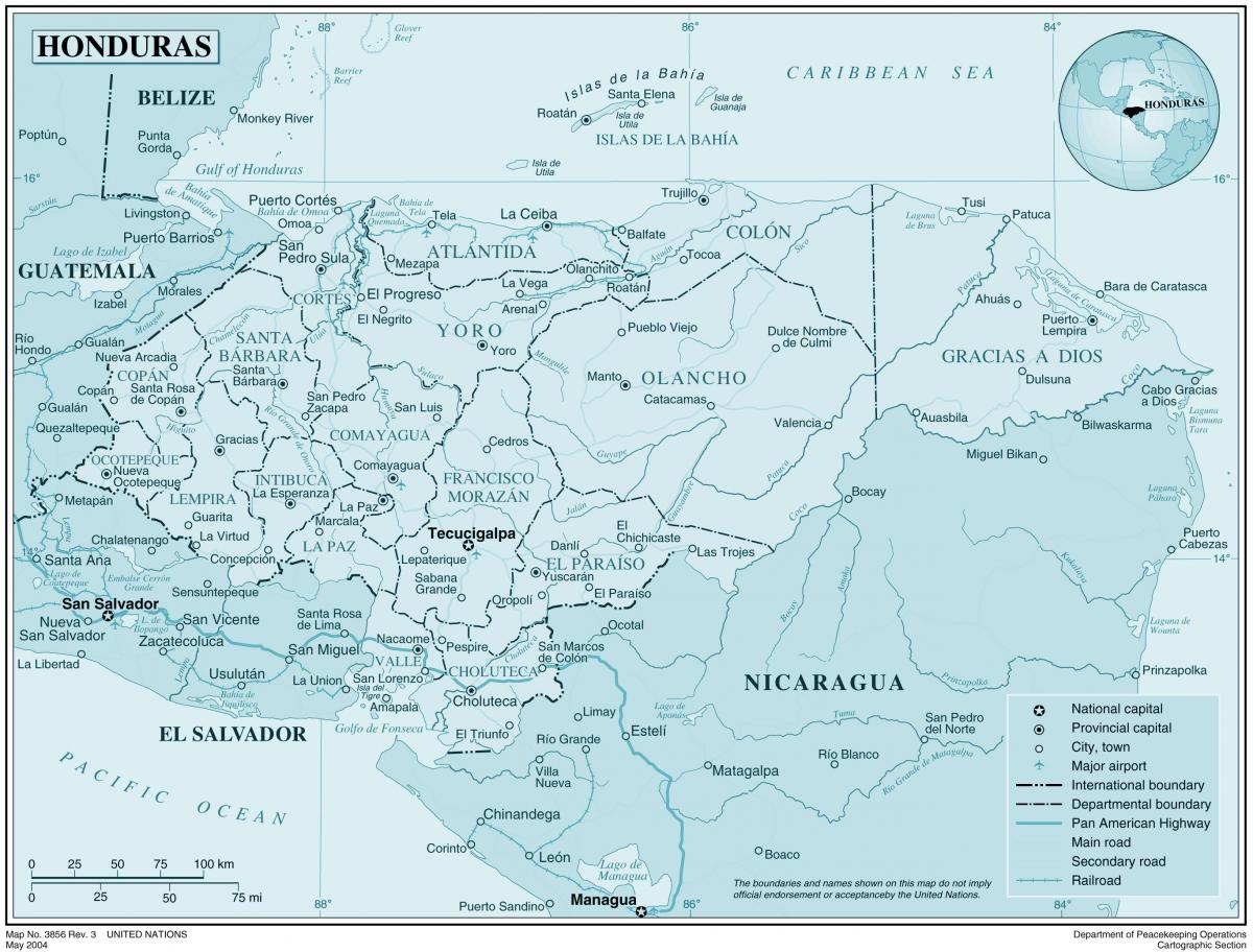 peta dari peta fisik Honduras